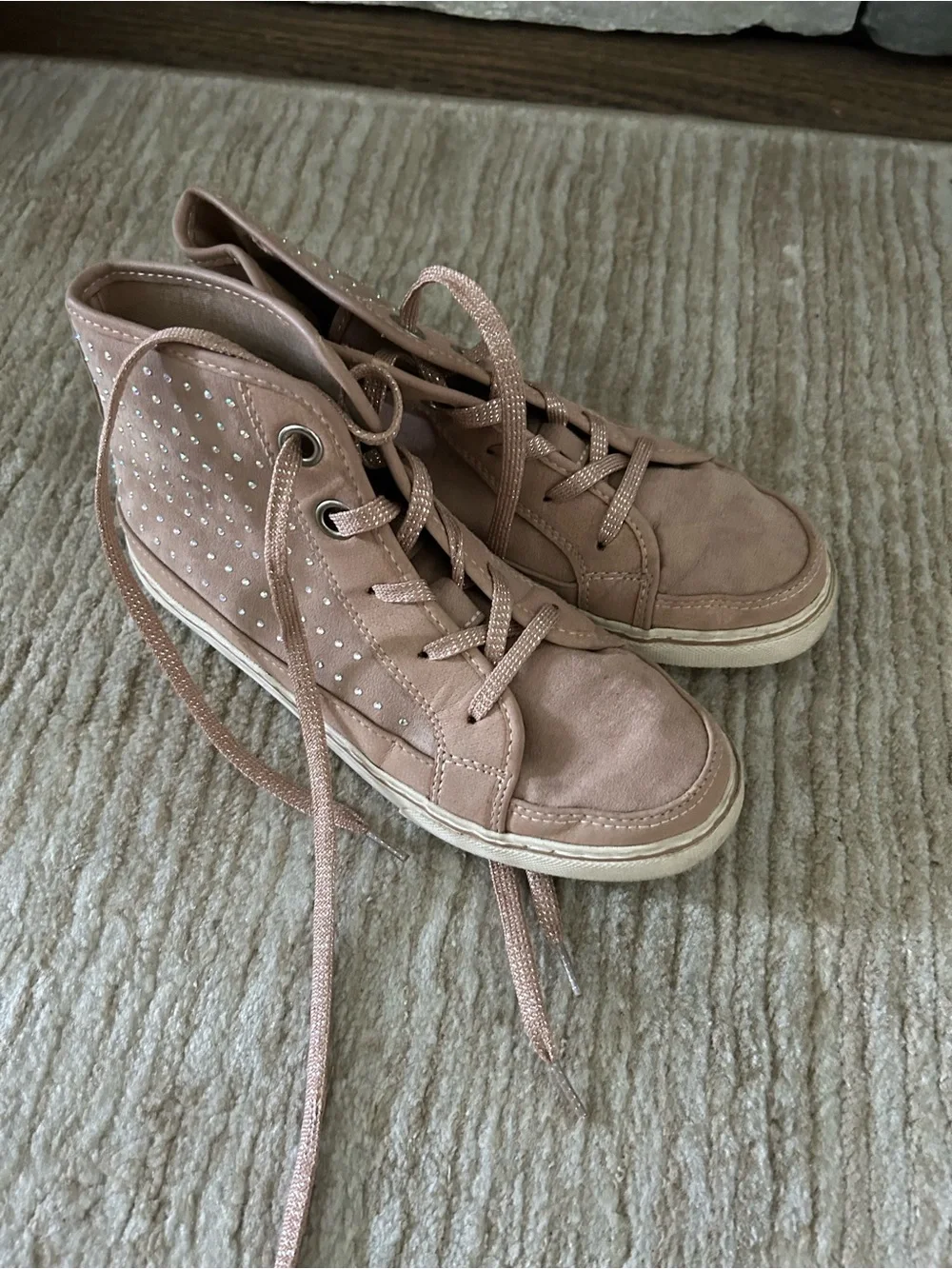 Girls Blush Pink High-Top Sneakers with Rhinestones
